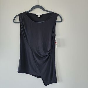NWT Bar III Tank Top Womens XS Black Draped Asymmetrical Sleeveless Stretch Knit